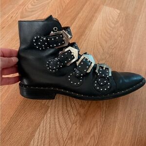 Givency Studded Black Leather Buckle Ankle Boots - Women 8.5
